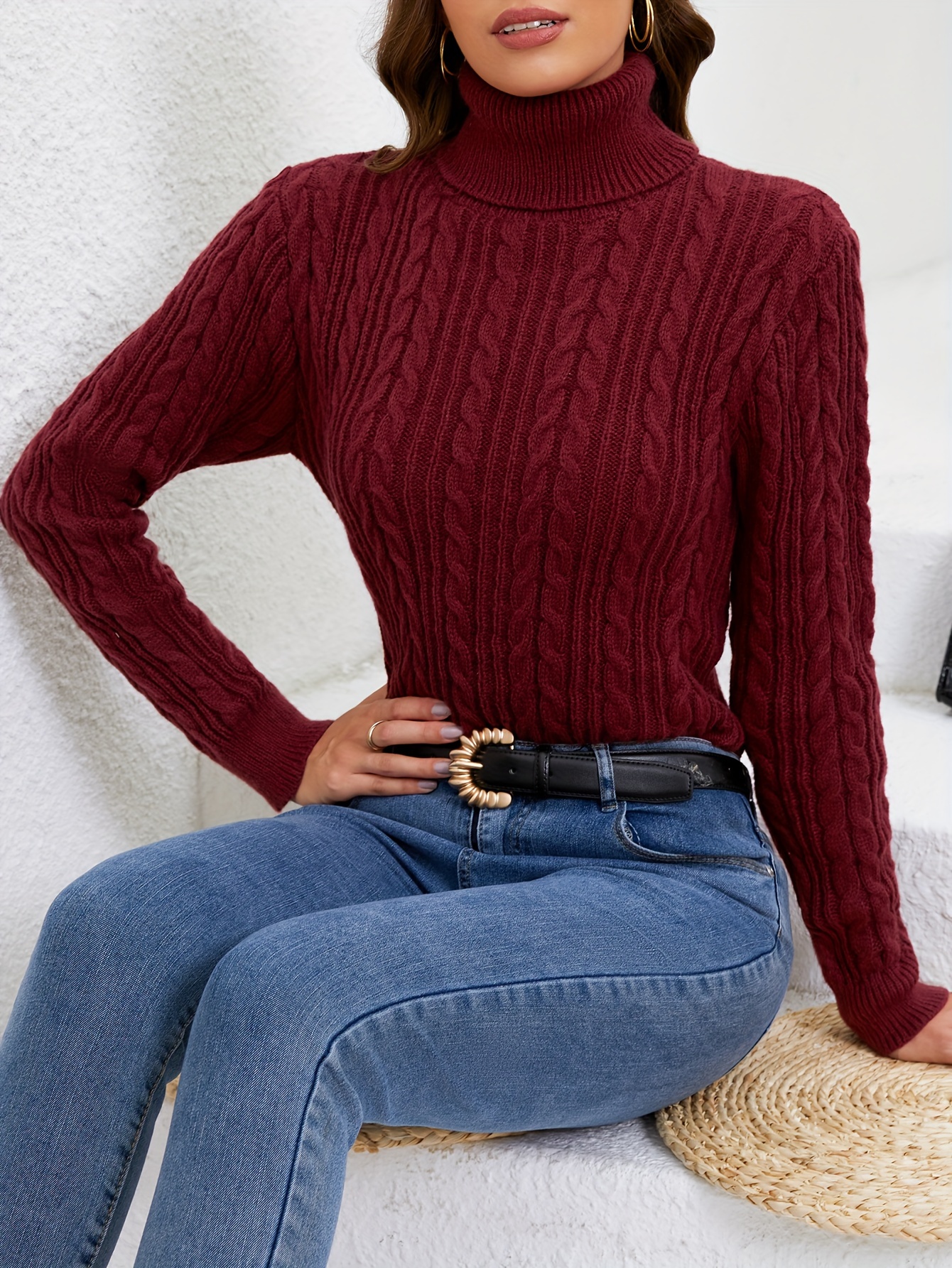 Col V Pull One Step Femme Torsades Tricot Pull Col RoulÃ