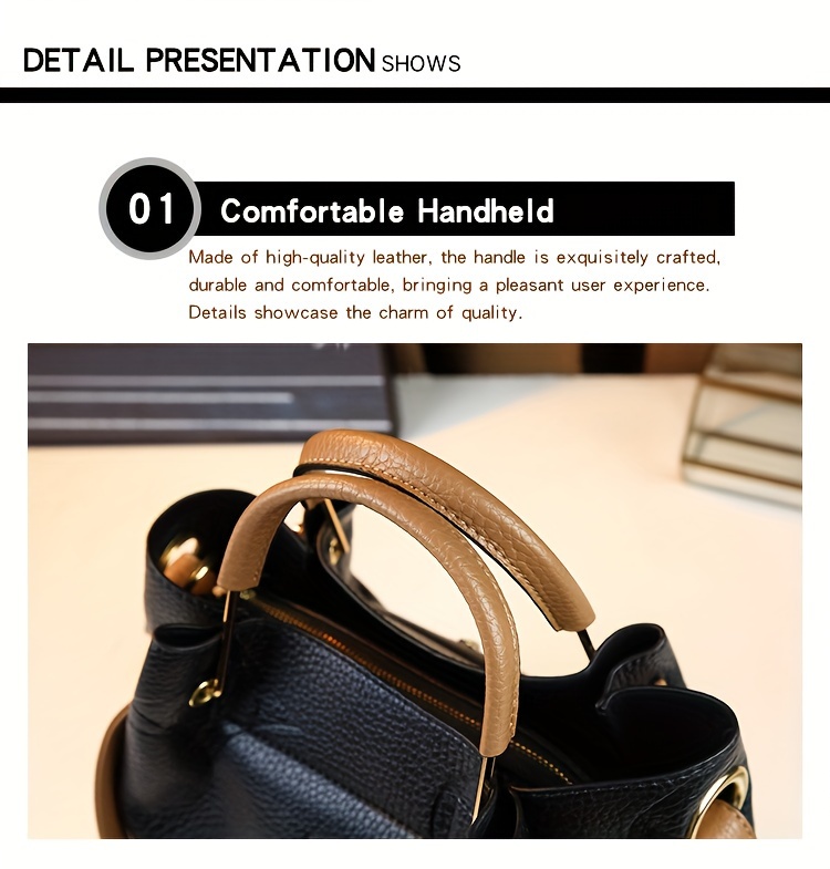 Black handbag carried in hand