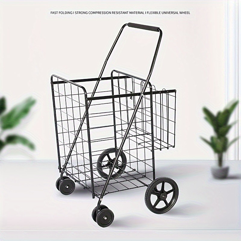 Foldable Shopping Bag with Wheels Collapsible Shopping Cart Shopping  Trolley Bag blue