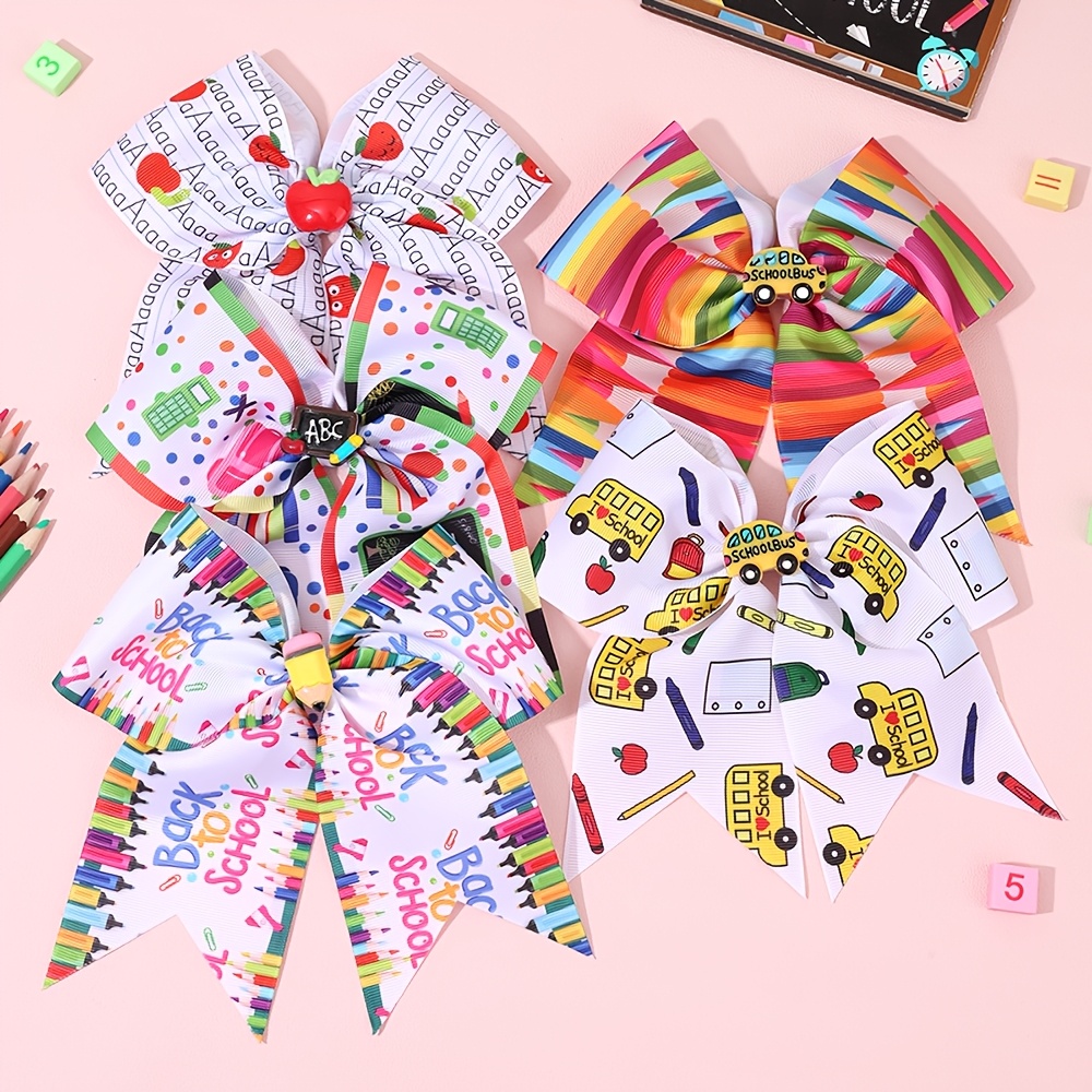 TEMU 5pcs Pencil Print Back To School Bow Hair Clips For Women Cute Abc Pattern Hair Barrettes Colorful First Day Of School Hair Additions For For