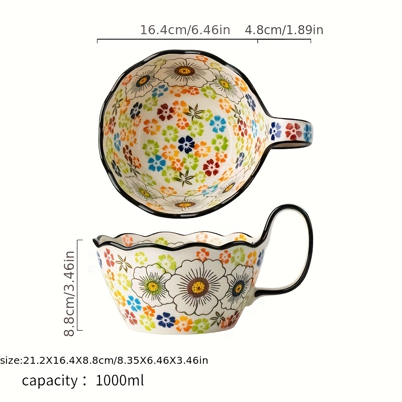 Hand Painted Japanese Handle Bowl New Ceramic Baking Bowl Bowl Salad Bowl Household Tableware Baking Bowl Household With Spoon Breakfast Fruit
