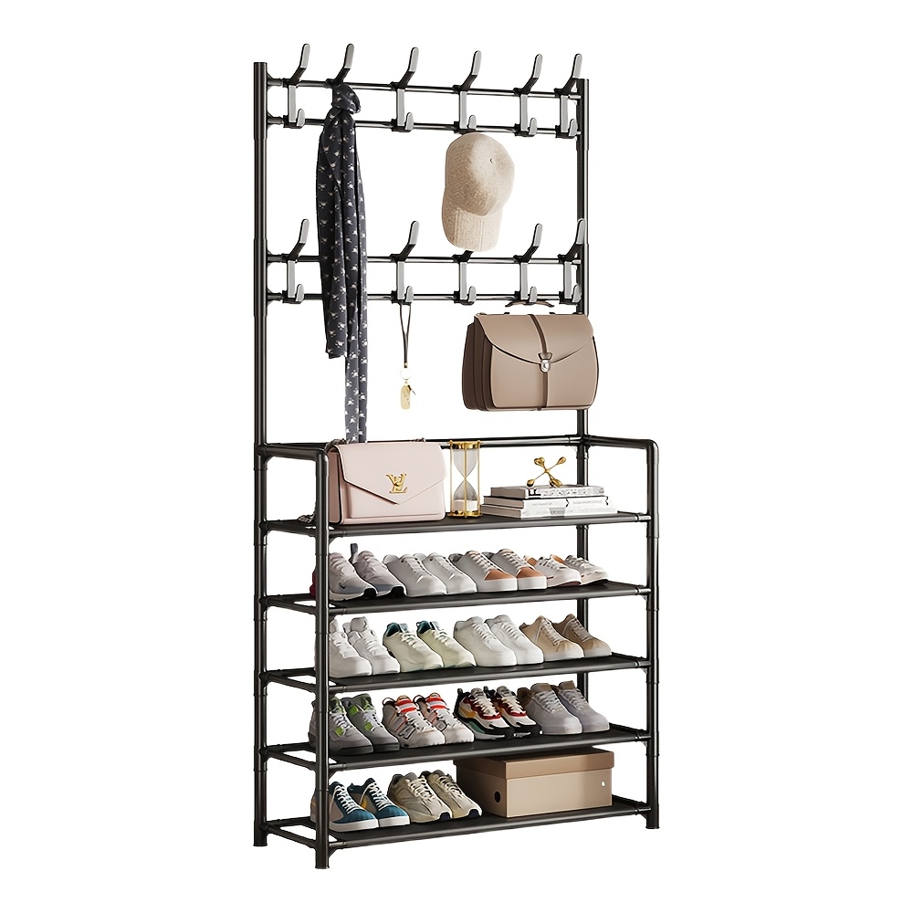 TEMU Multi-functional Storage Solution | 5 Layer 60cm/80cm Design For Hats And Shoes, Sturdy Metal Structure With 8 Load-bearing Hooks | Available In