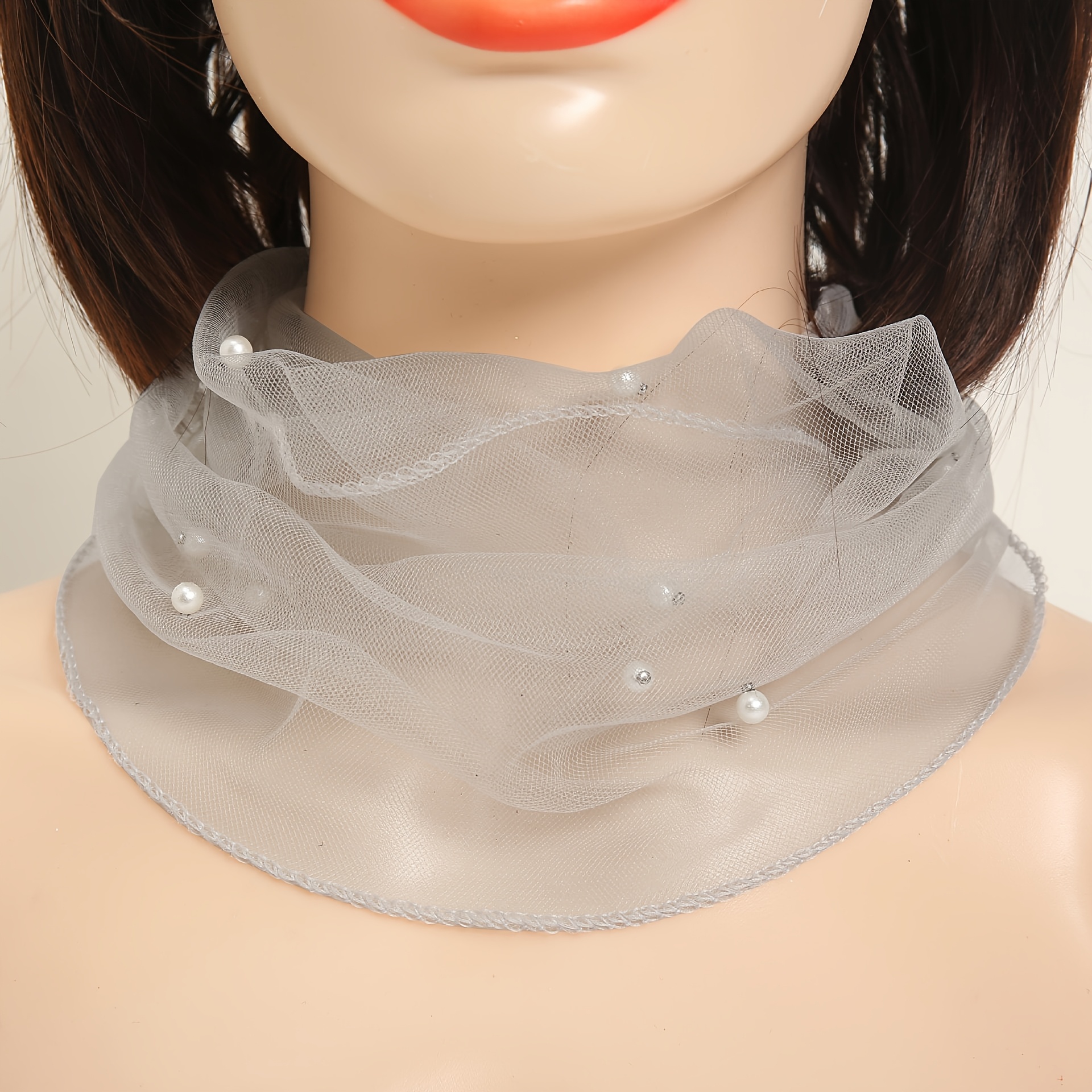TEMU 1pc Women's Elegant Sheer Mesh Scarf With Accents - Elastic Neck Wrap, Lightweight Windproof Versatile Fashion Accessory For Casual & Formal