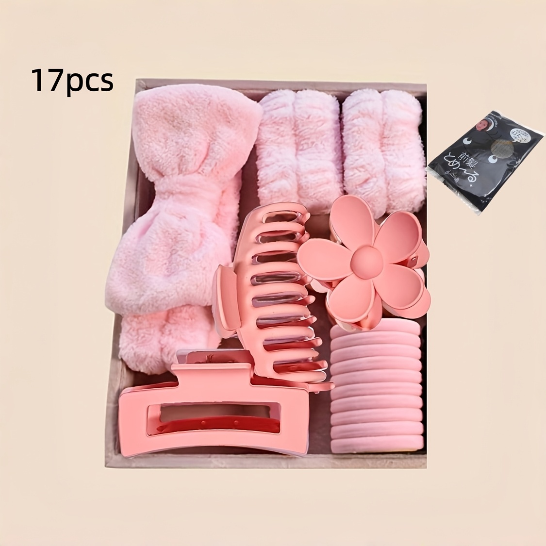 TEMU 17pcs Set Of With Bow For Face Washing And Washing, Large Matte Matte Matte Elastic Headband