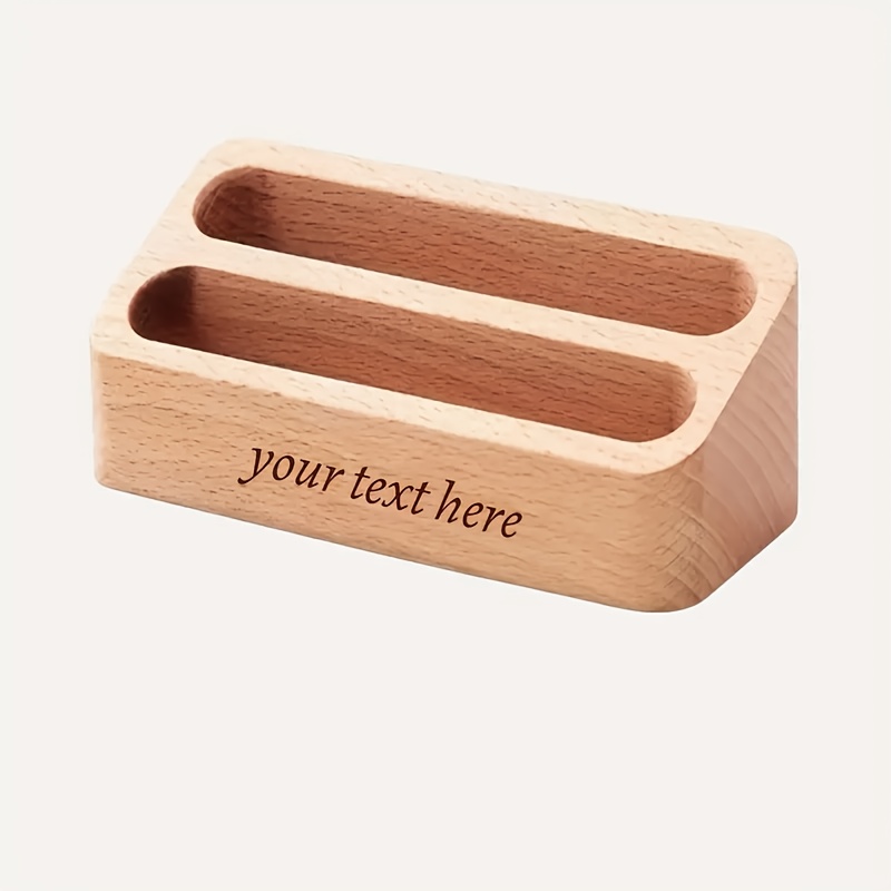 TEMU Personalized Solid Wood Business Card Holder - Custom Desktop Organizer With 2 Compartments, Durable Natural , Ideal For Office And Professional