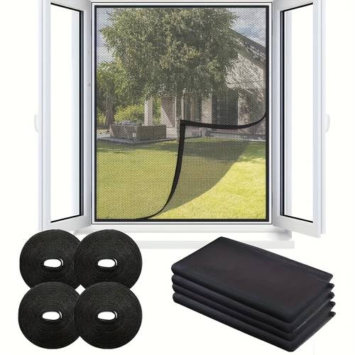 4 stück selbstklebende fenstergitter in mehreren größen – transparentes insektenschutznetz mit diy-montagehaken -schlaufen, einfach zu installierendes unsichtbares fenstergitter für sommerluftfilterung | moskitonetz, für den täglichen gebrauch, inklusive 1 montageanleitung