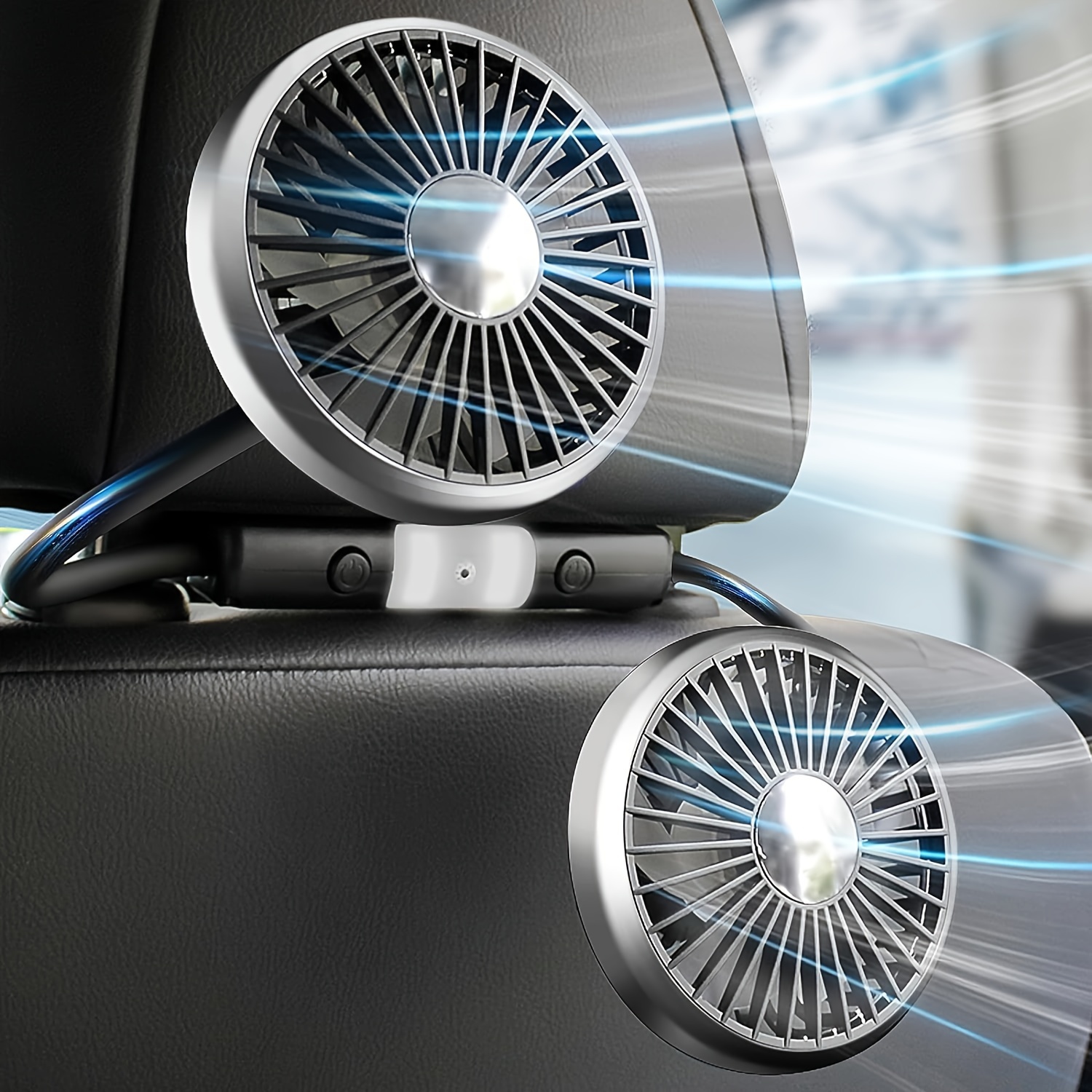 

Car Fan For Backseat, Dual Head Hose Car Seat Fan With Led Lights, Portable Usb Fan For Car, 3 Speeds And 360 Degree Rotatable Cooling Car Fans For Vehicles Rv Suv Truck