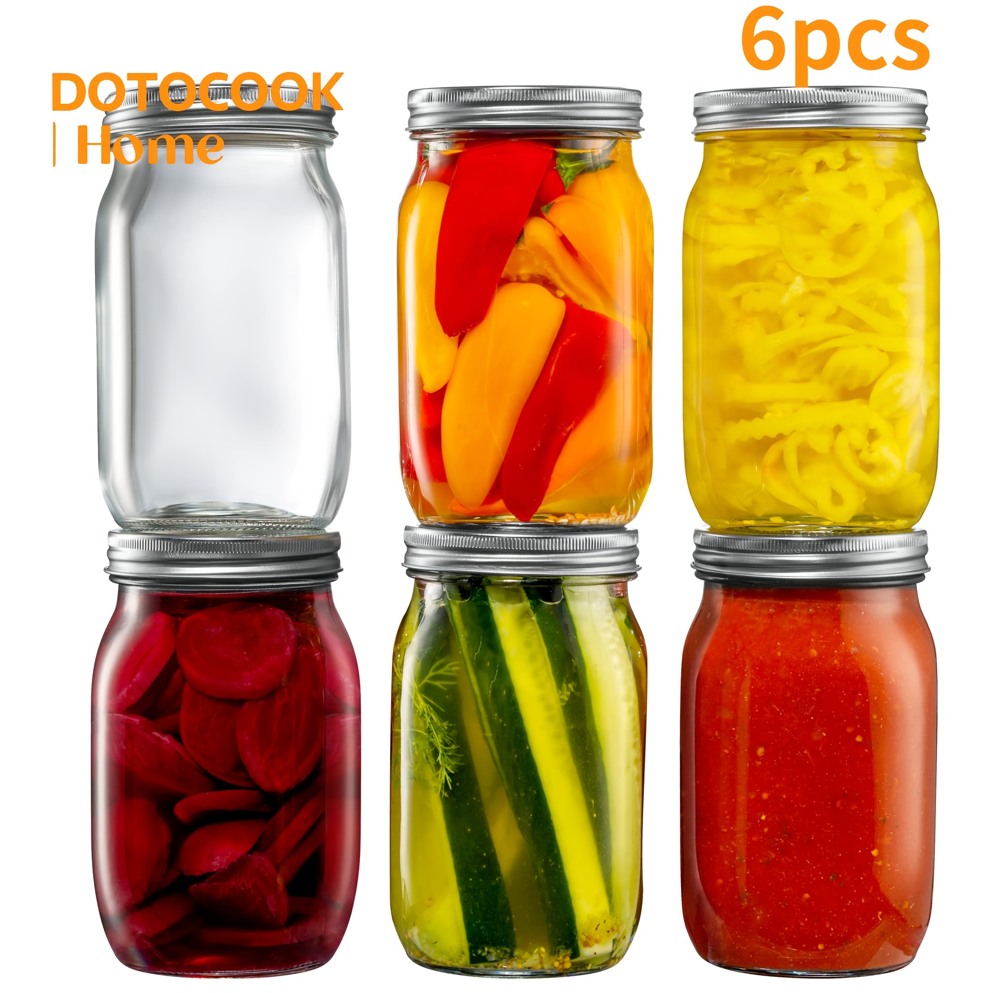 TEMU 1/2/4/6pcs 32 Oz Mason Jar - Regular-mouth Glass Mason Jars With Metal Airtight Lids For Canning, Preserving, & Meal Prep - Perfect For Flour,