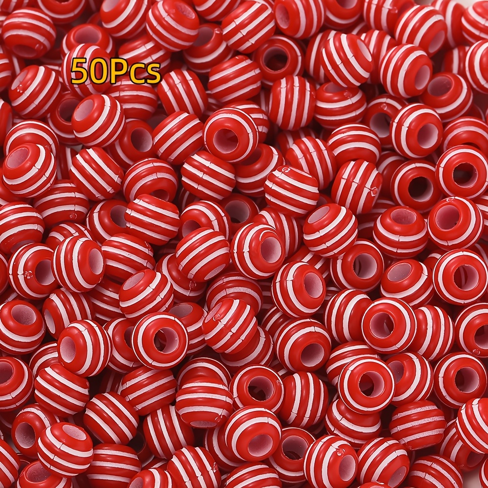 TEMU 50 Stück 7,5 x 10 mm Acryl Gestreifte Runde Perlen mit großem Loch - Schmuckherstellung Zubehör