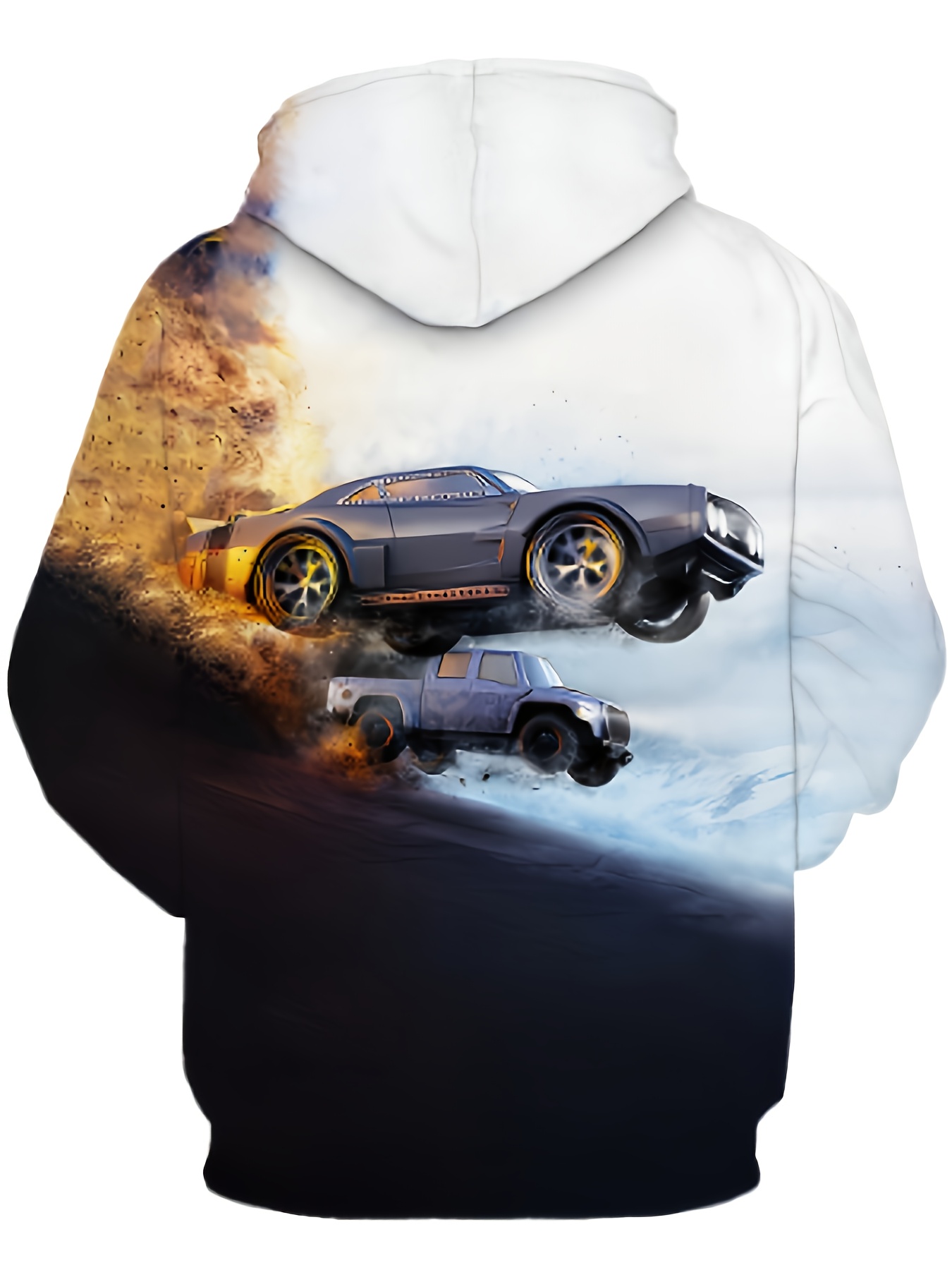 Casual herenhoodie met 3D-print racewagen en "Fast & Furious