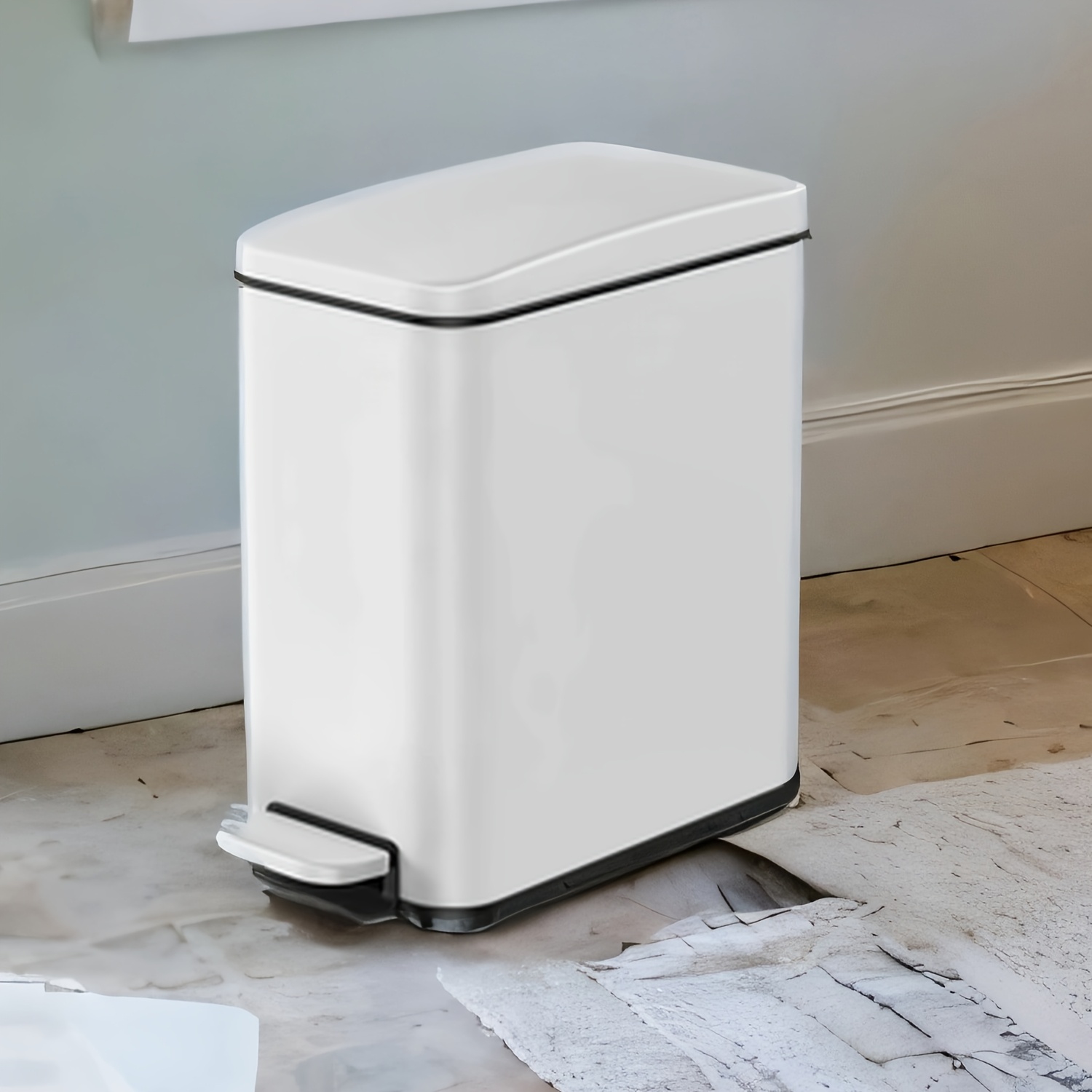 5l Pedal Trash Can With Operation - Heavy-duty Space- Compact Toilet Bin For Small Bathrooms, Offices & Tight Corners - Quiet Closing Lid (: No Plug-and-play, )