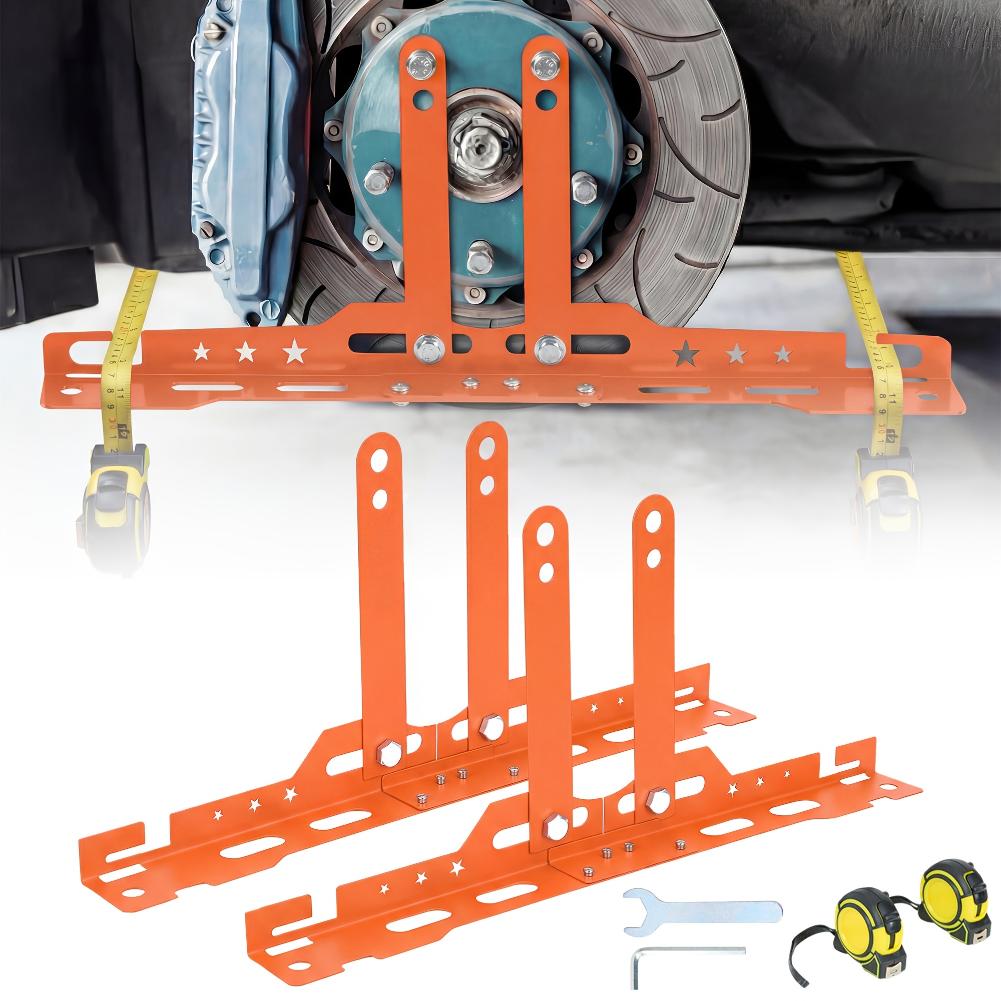 TEMU Professional Orange Wheel Alignment Tool Kit-heavy-duty 2pcs Iron Set With Anti-slip Design, Includes 2 Measuring Tapes & Storage | Perfect For