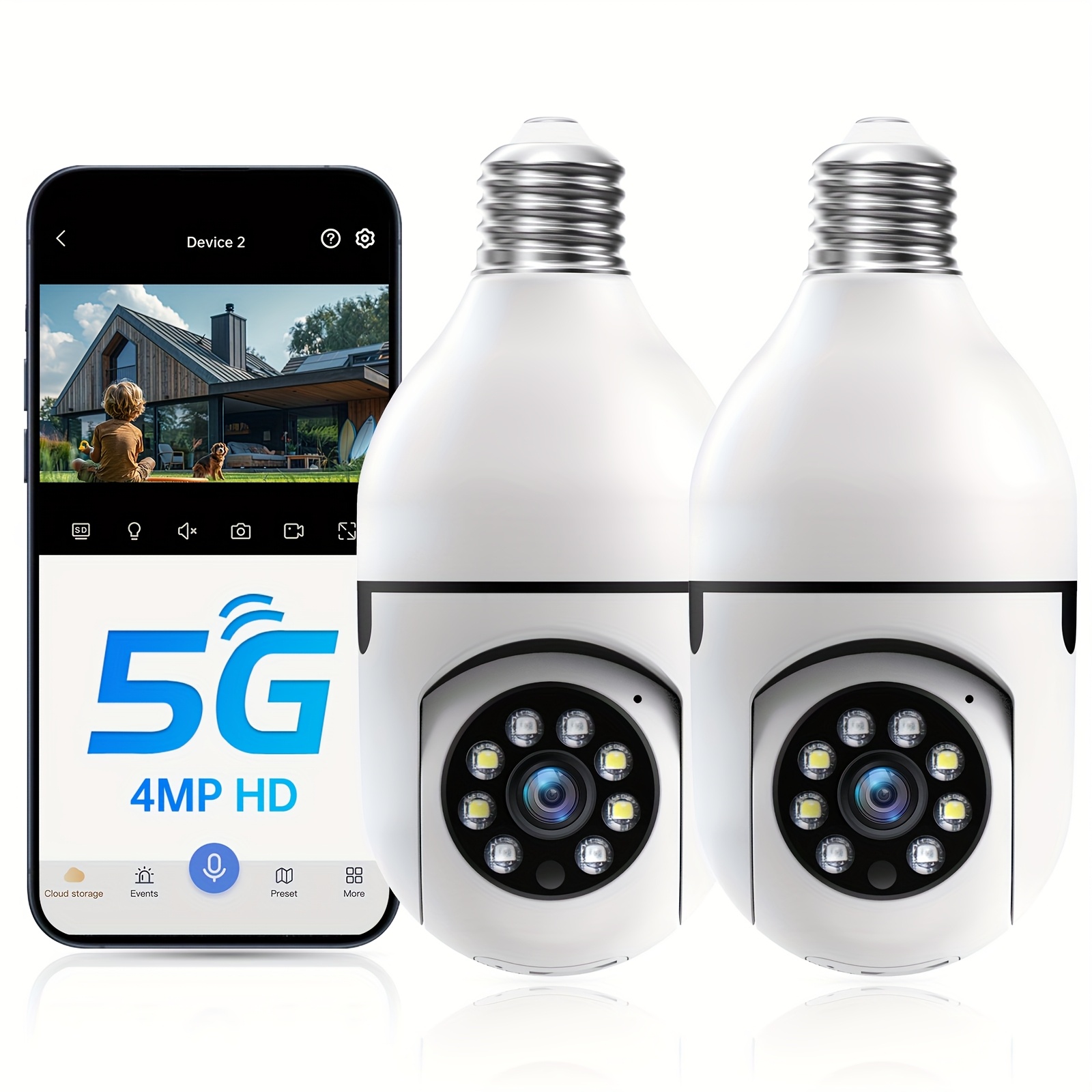 LaView 4MP Bulb Security Camera 2.4GHz, 360° 2K Security Cameras Wireless Indoor