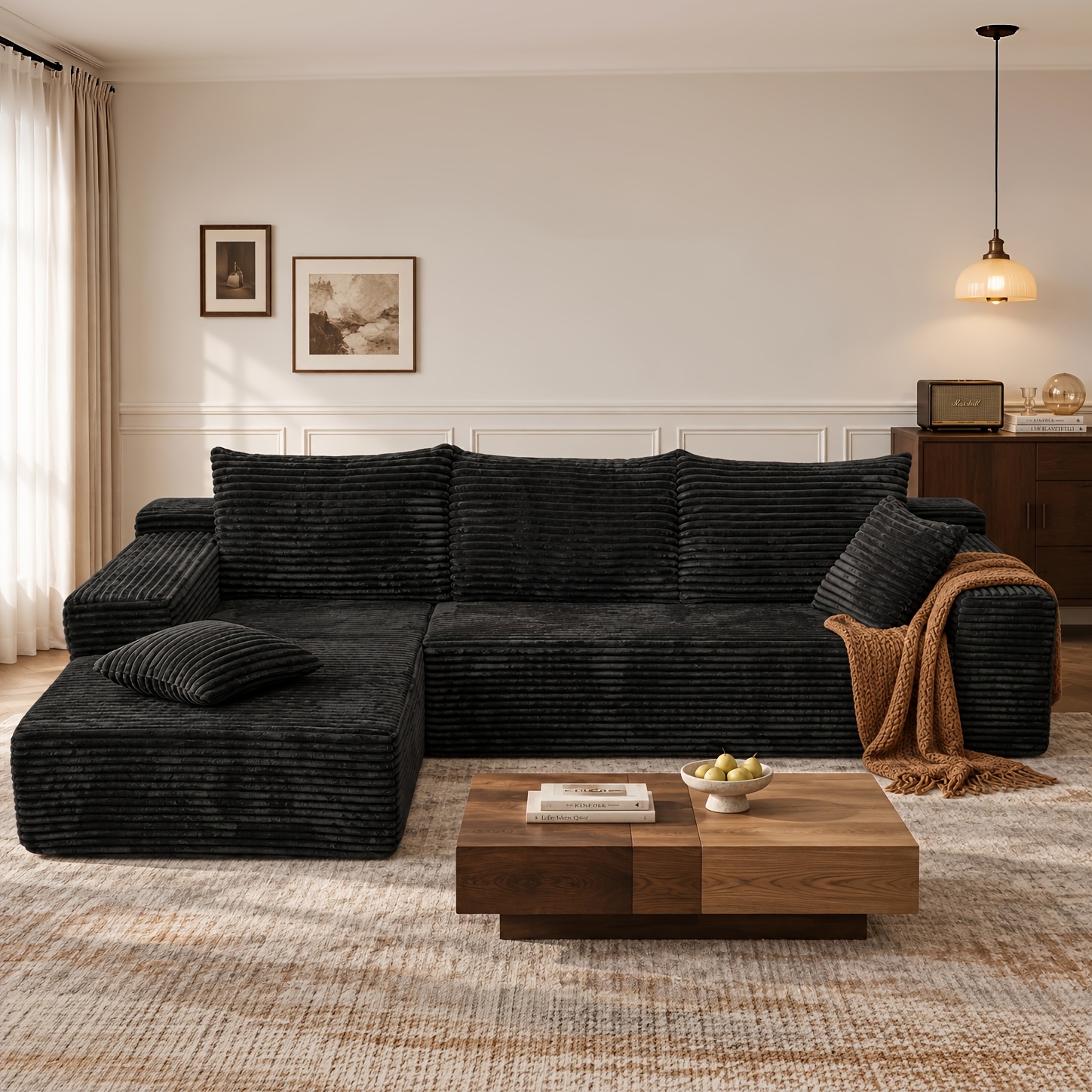 Image of L-shaped Modular Corner Sofa With Sleeping Function. Assembling-free Three-seat Sofa, Fully Foam-filled. Suitable For Living Rooms And Bedrooms.