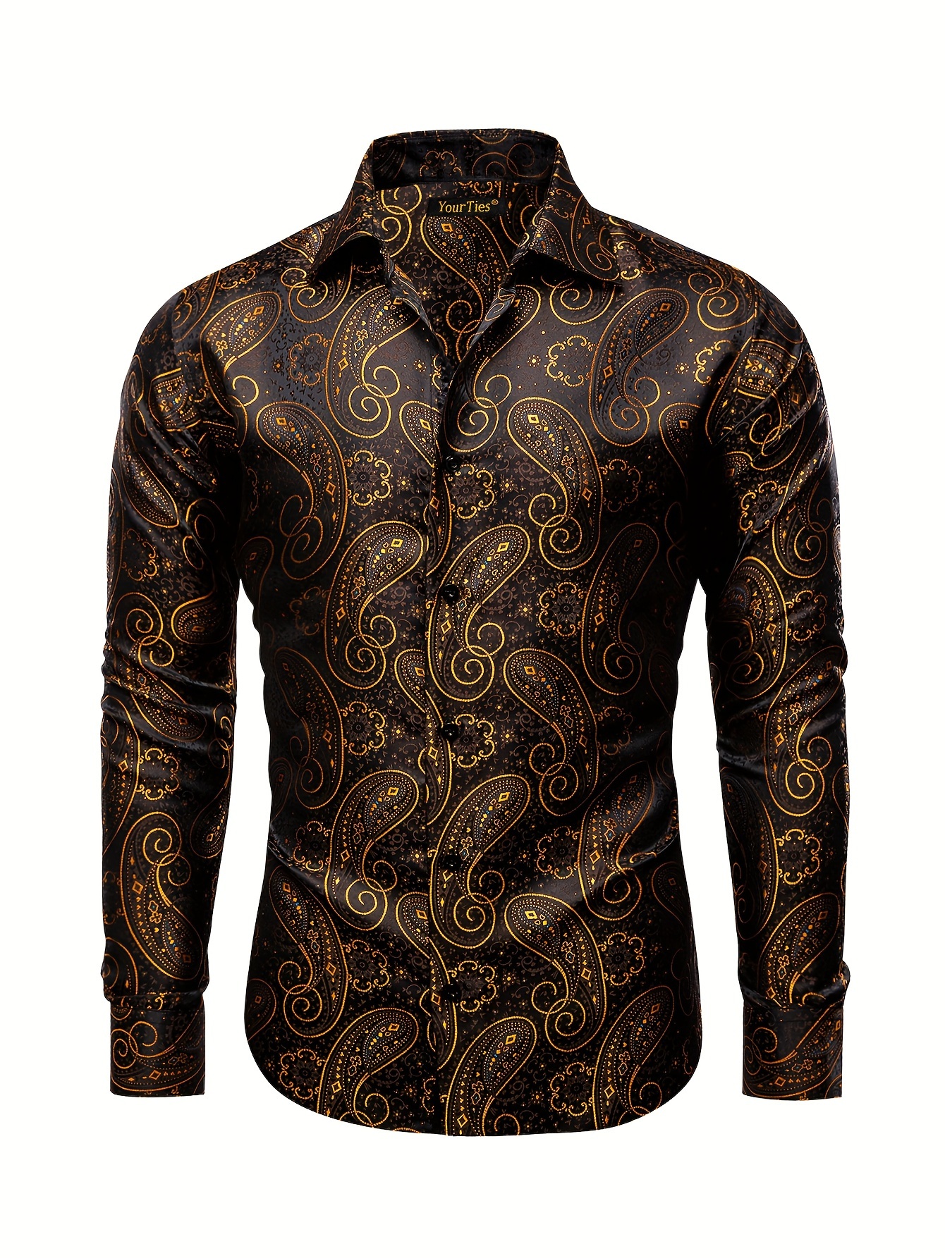 Vestir Camisas De Hombre Doradas Camisa Hombre Casual Slim Fit - Main Image