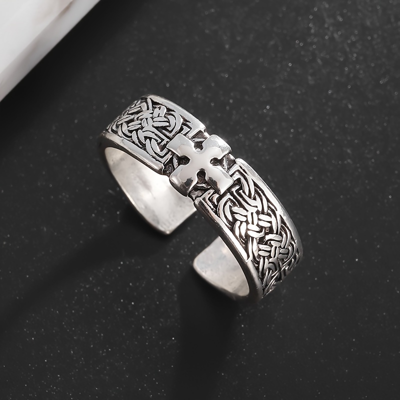 Image of 1pc Vintage Exquisite Celtic Knot Cross Ring For Men And Women, Adjustable Jewelry, Casual Party Additions, Gifts