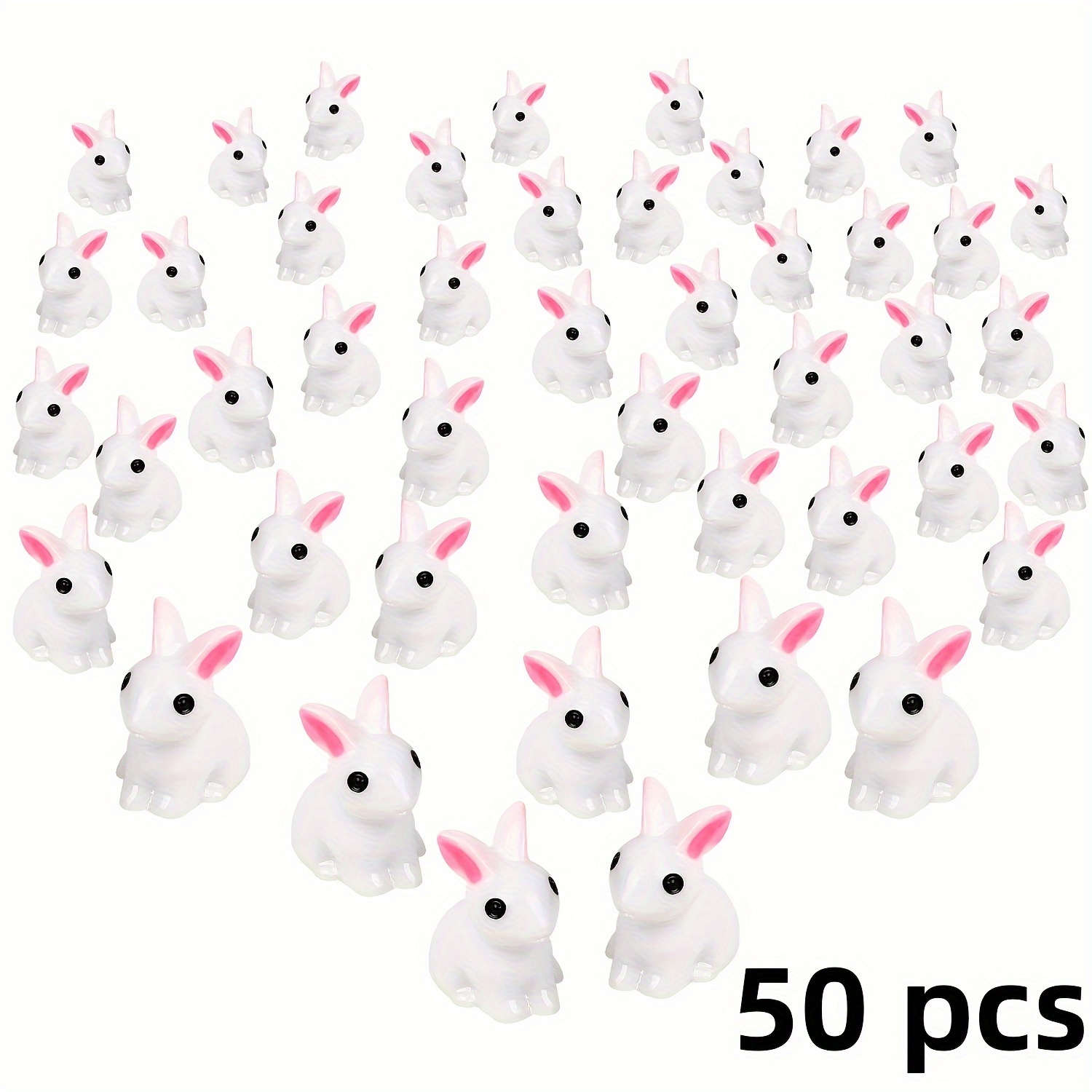 

50 Figurines miniatures de lapin - Mini lapins en plastique ABS pour jardin , décorations de gâteaux de Pâques et accessoires de fête pour garnir les œufs.