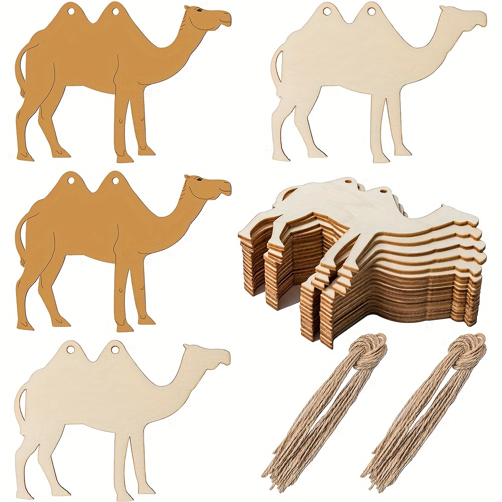 

20-pack Wooden Camel Cutouts With - Unfinished Wood Shapes For Diy Crafts, Hanging Decorations, Holiday & Party Ornaments, Customizable Art Gifts For Christmas, Wedding & Birthday