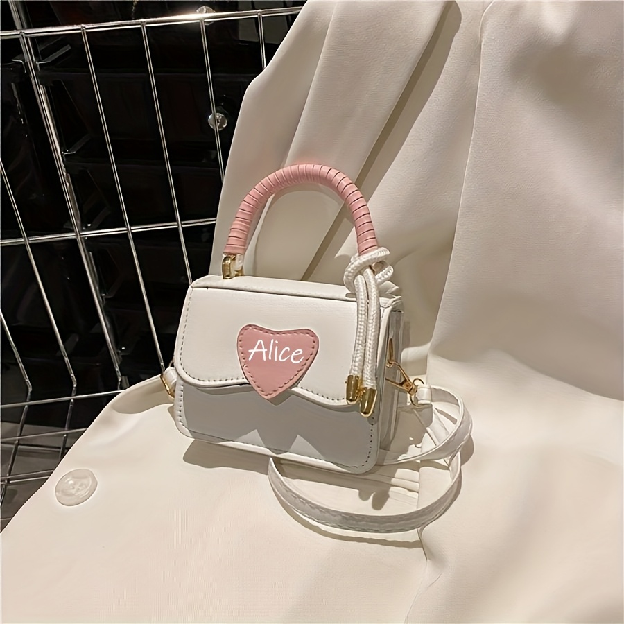 Customized Name S Love Handbag With Detachable Shoulder Strap, White & Casual Purse, Magnetic Closure & Lining For Everyday Use