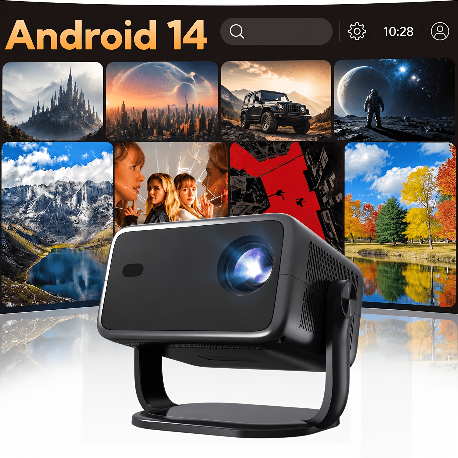 Image of Smart Projector With 1080p Native 4k Support, Mini Projector With Wifi6 And Bt5.4, Built-in 14, 870ansi, Auto Focus & Obstacle Avoidance Portable Movie Proyector For Home Indoor Use