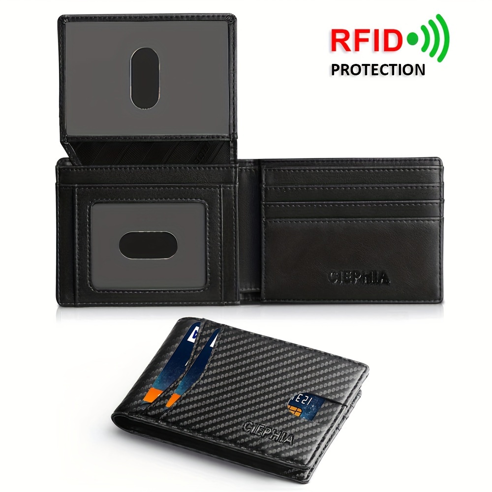 

[1pc Rfid Men'] Men' Slim Bifold Rfid Card Holder With 2 Id Windows, Credit Card Holder Cash Pockets Money Pocket, Father's Day Gift