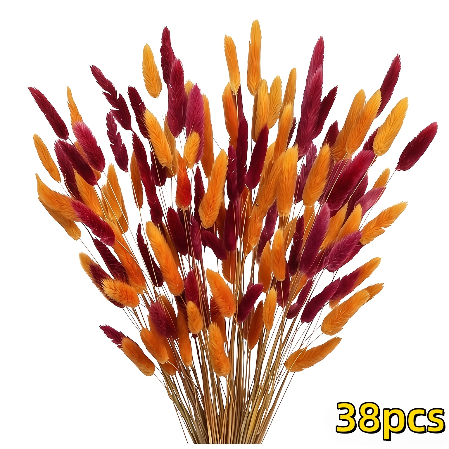 TEMU 38pcs Bohemian Style Artificial Bunny Tail Grass Faux Flower Set - Brown And Orange Low-maintenance Artificial Plants, Suitable For Weddings,