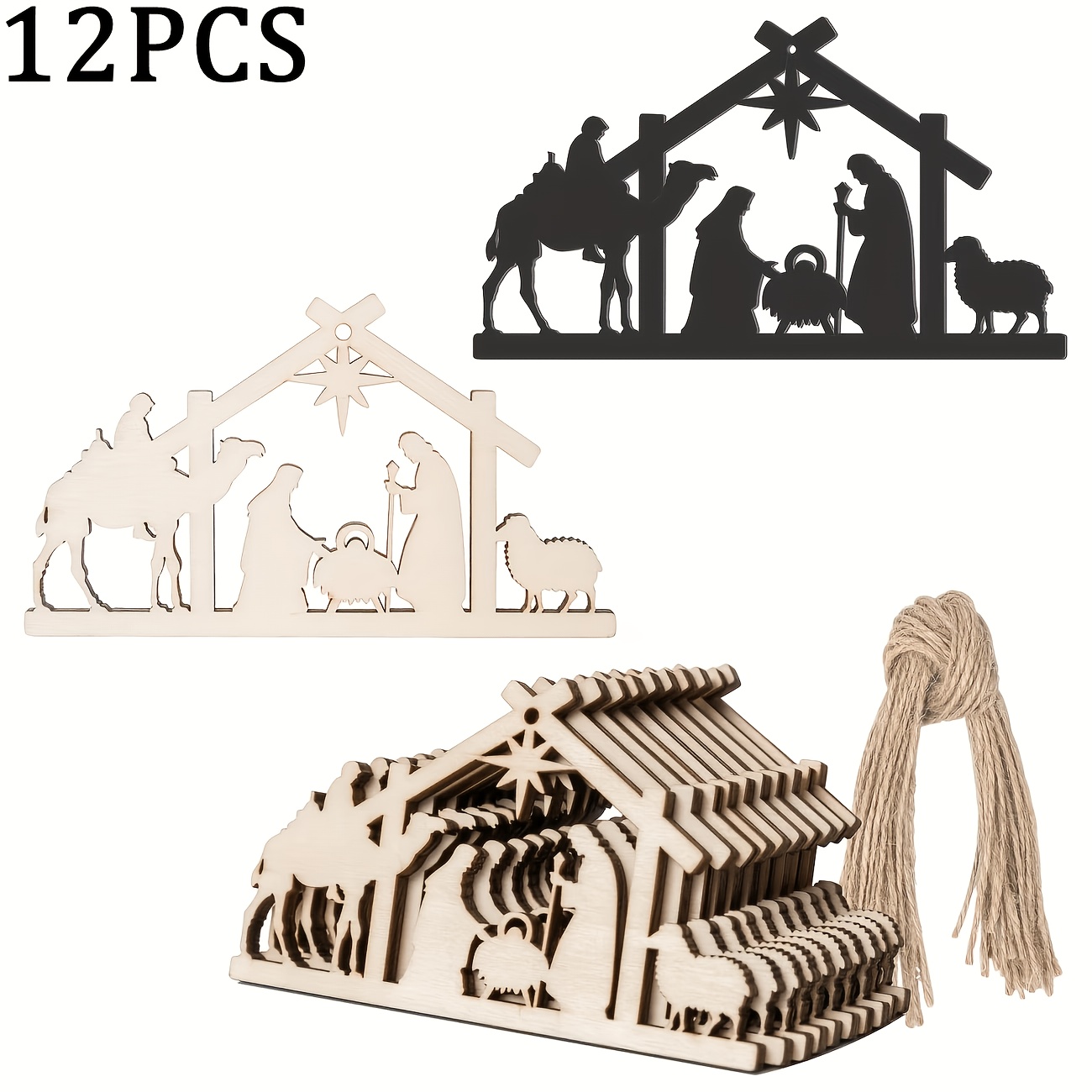 TEMU 12-teiliges Set ausgelassener Weihnachtsgeschichte-Themen-Hängeschmuck, geeignet zum Dekorieren von Weihnachtsbäumen, toten Ästen Geschenkboxen.