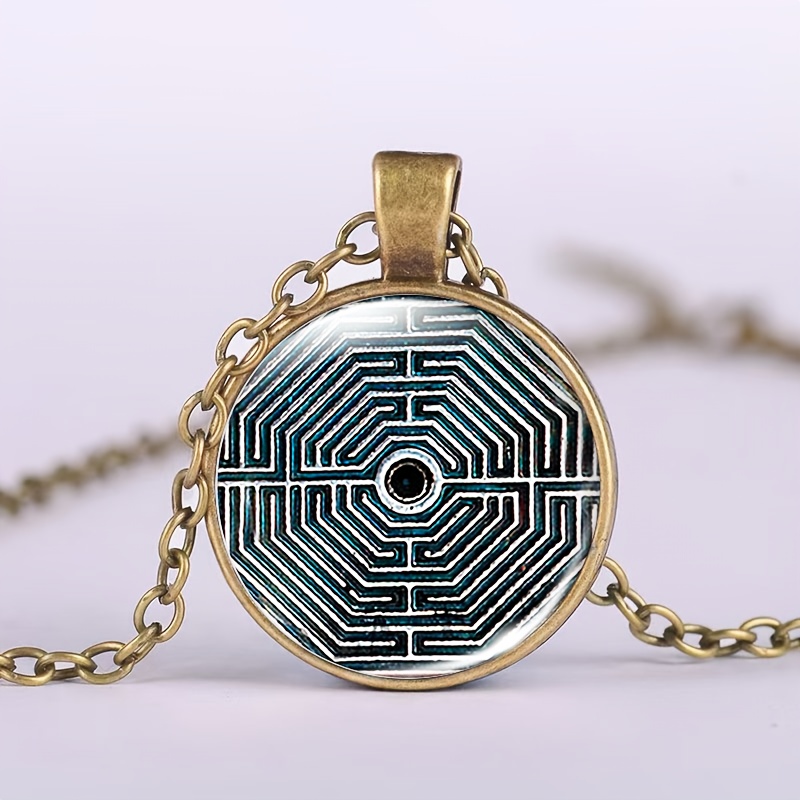 TEMU Confezione da 1 pezzo, collana classica a catena in metallo marrone con in vetro e motivo . Collana con design a su traforato, intrecciato con