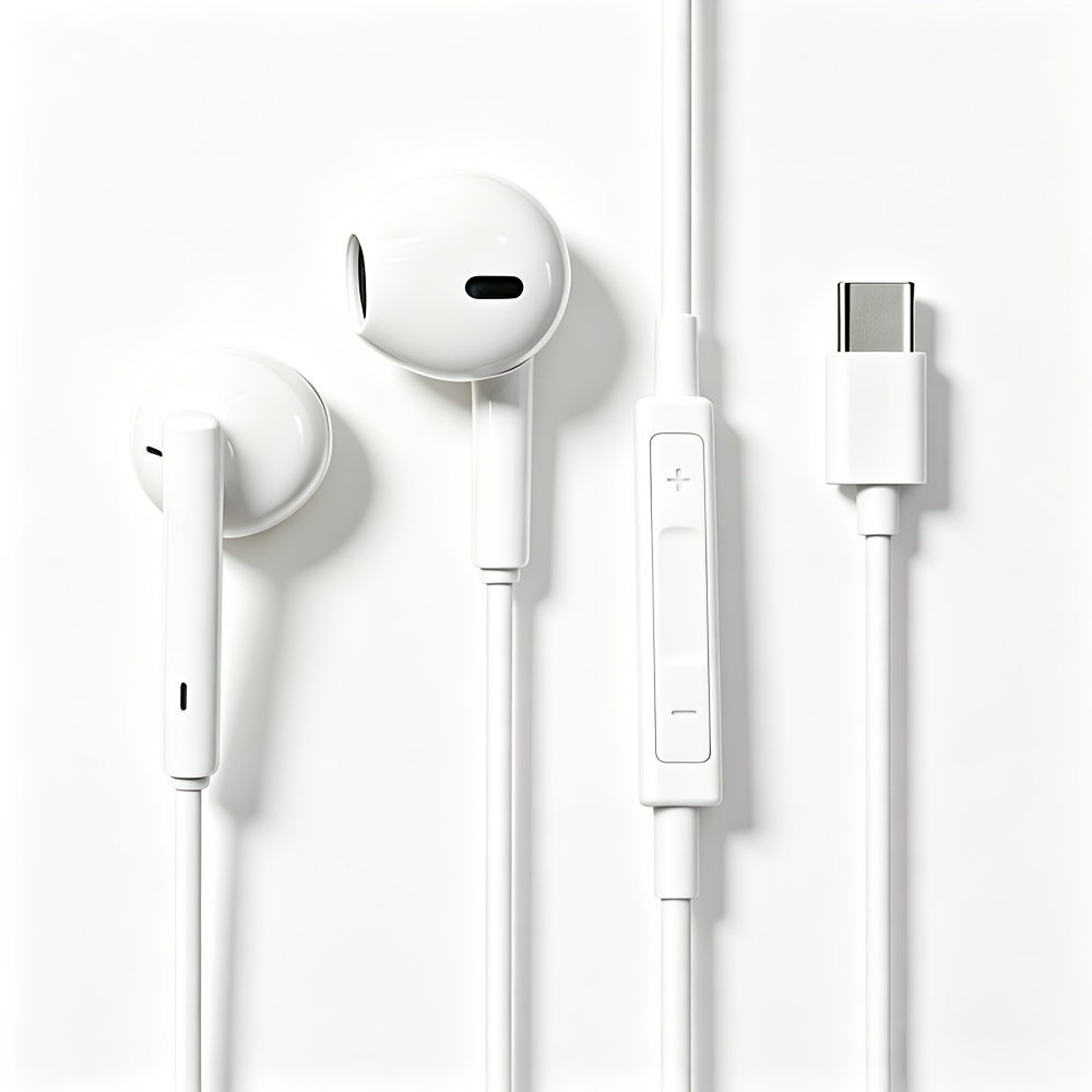 TEMU Écouteurs filaires Type-C, Casque -auriculaire stéréo avec micro et contrôle du volume, Casque filaire à isolation phonique pour appareils