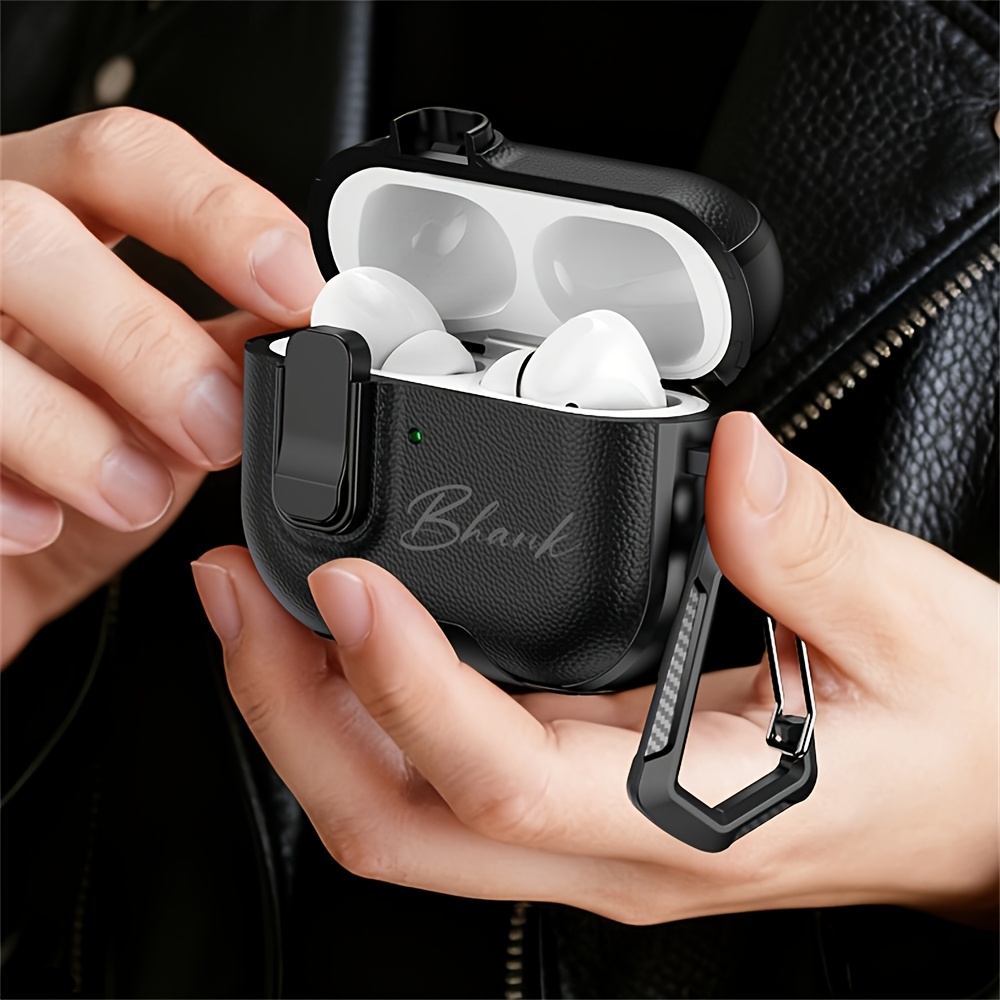 TEMU Personalized Customized Letters Engraving Name With Stand Minimalist Faux Leather Pattern Earphone Case Faux Leather For Airpods 4 Pro 2 3