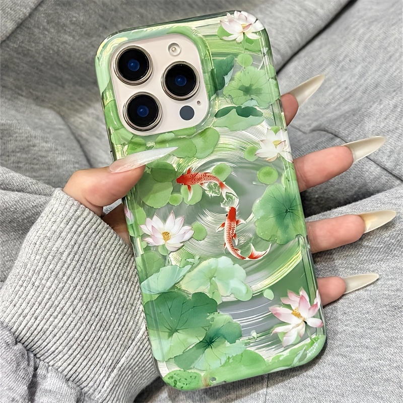 TEMU Phone Case: Perforated Cyclone Ind Chinese Style For Lotus Koi Phone Case For Iphone 11 12 13 Pro Max
