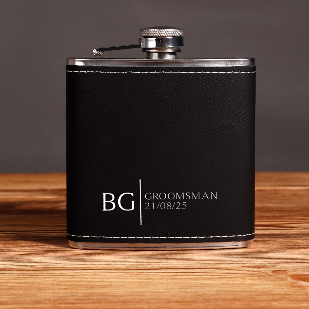 TEMU 1pc 6-ounce Portable Leather Wine , Engraved With Your Exclusive Name! The High-quality Leather Wrap Adds A Vibe. Giving To Fathers, , Or As A