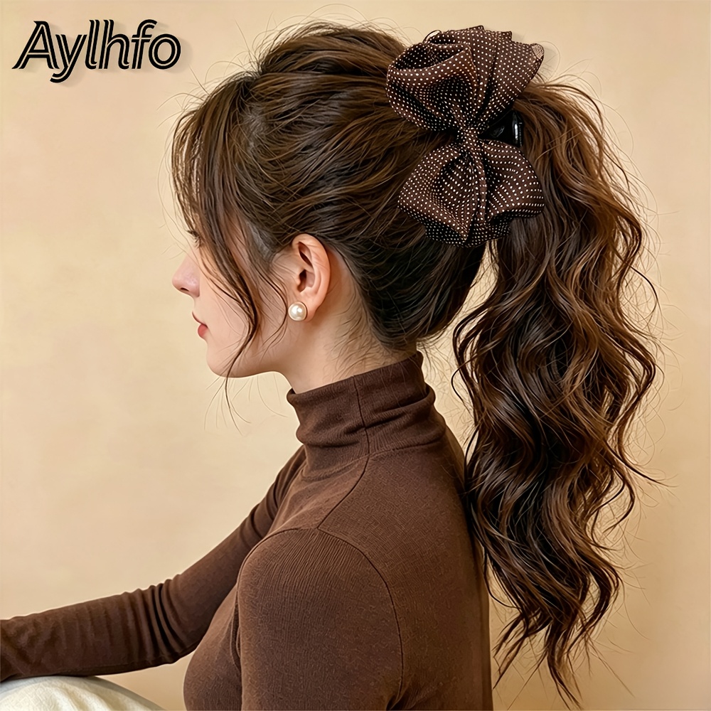 TEMU Aylhfo 1pc Autumn New Style Polka Dot Large Bow Hair Claw Clip, Women's Vintage -colored Fabric Bow Hair Clip, Non-slip Shark Clip, Suitable For