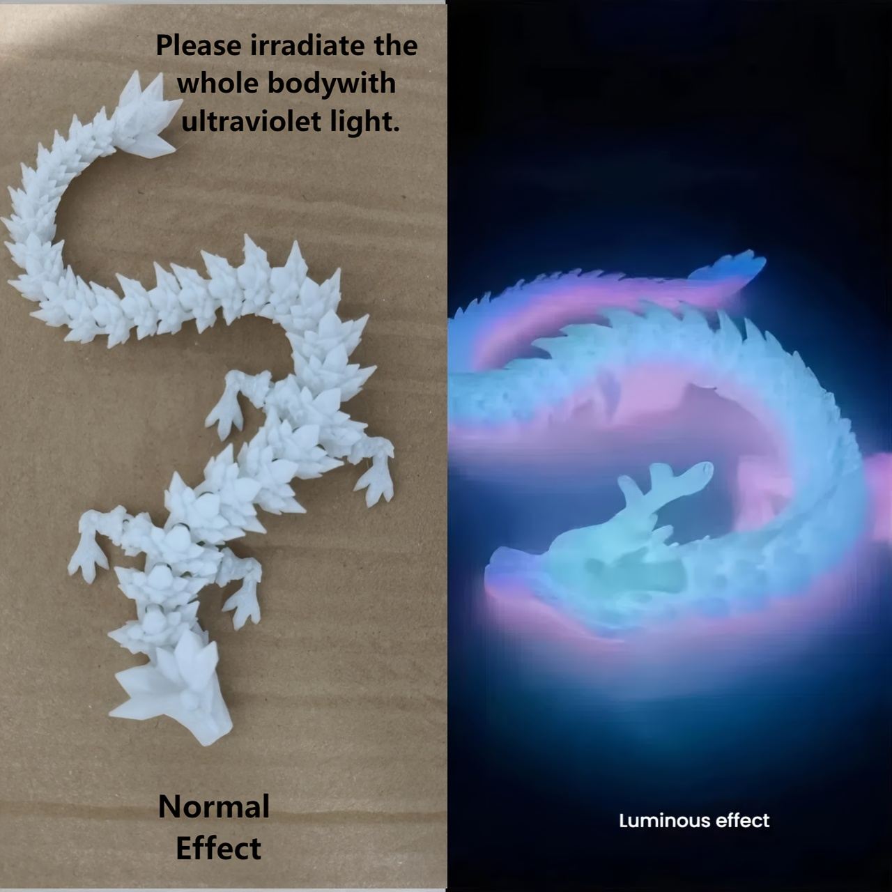 

2-pack Chinese Dragon Figurines, 3d Printed Glowing Sculptures, No-electricity Decorative Art For Room Types, Indoor Plastic Dragon Statues