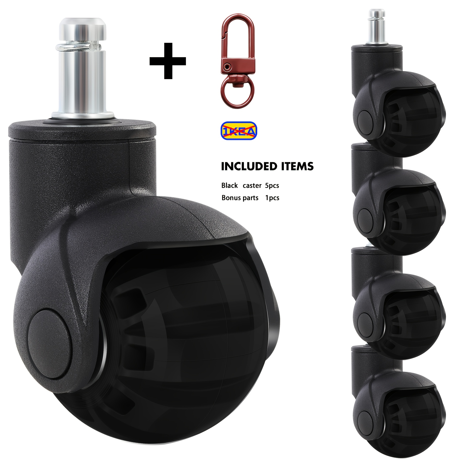 Image of (5pcs) Universal Furniture Casters Set - No Tools Needed, Fits Hardwood/tile/carpet, Heavy-duty And Anti-scratch For Office/gaming Chairs, Carts And More! (home/commercial/industrial Use)