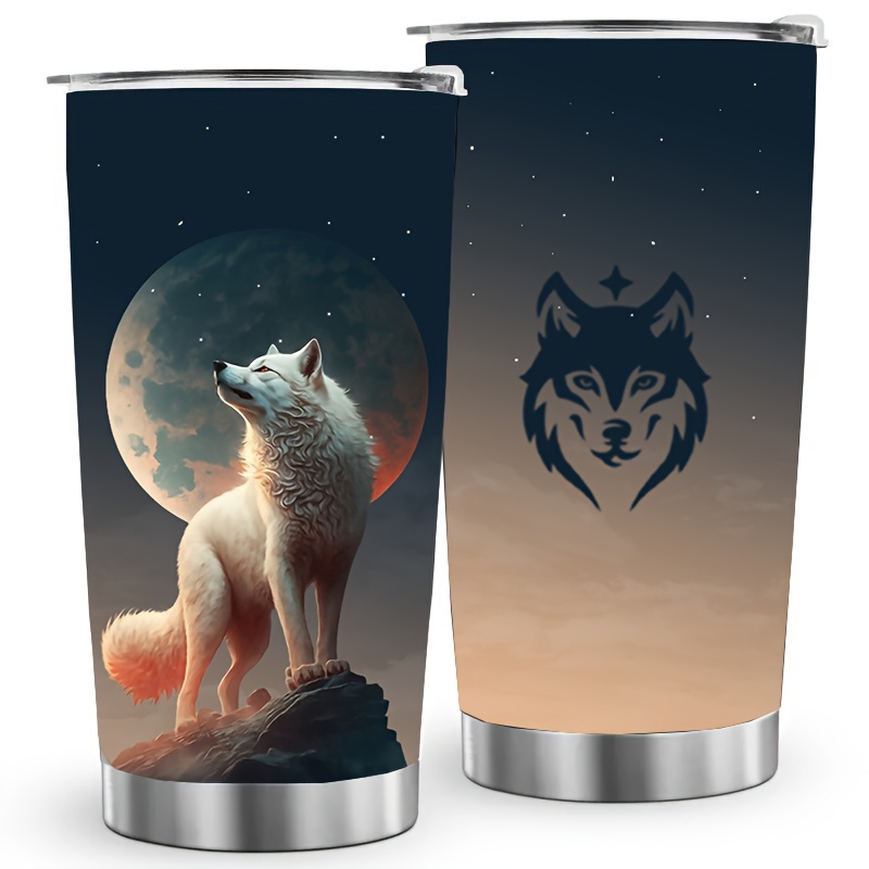 

1pc 20 Oz Stainless Steel Tumbler Lonely Snow Wolf Vacuum Insulated Coffee Cup Gift From Wolf Lovers. Travel Cup, Suitable For Sending Yourself 1