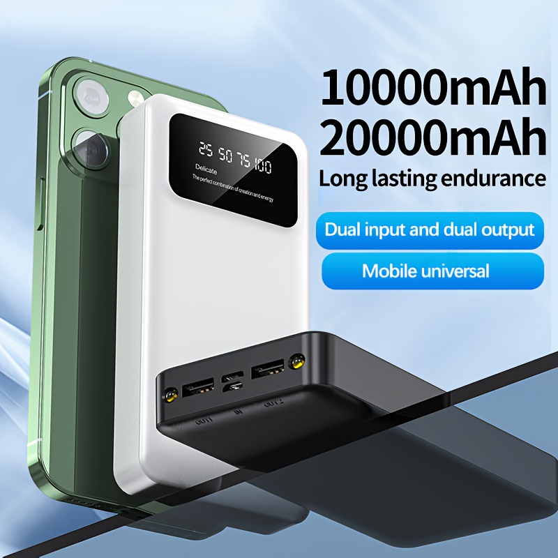10000 20000 mah high capacity portable power bank 5v2 1a portable usb charger compatible for android iphone devices 2xusb output type c micro with led and digital display safe and stable polymer lithium battery