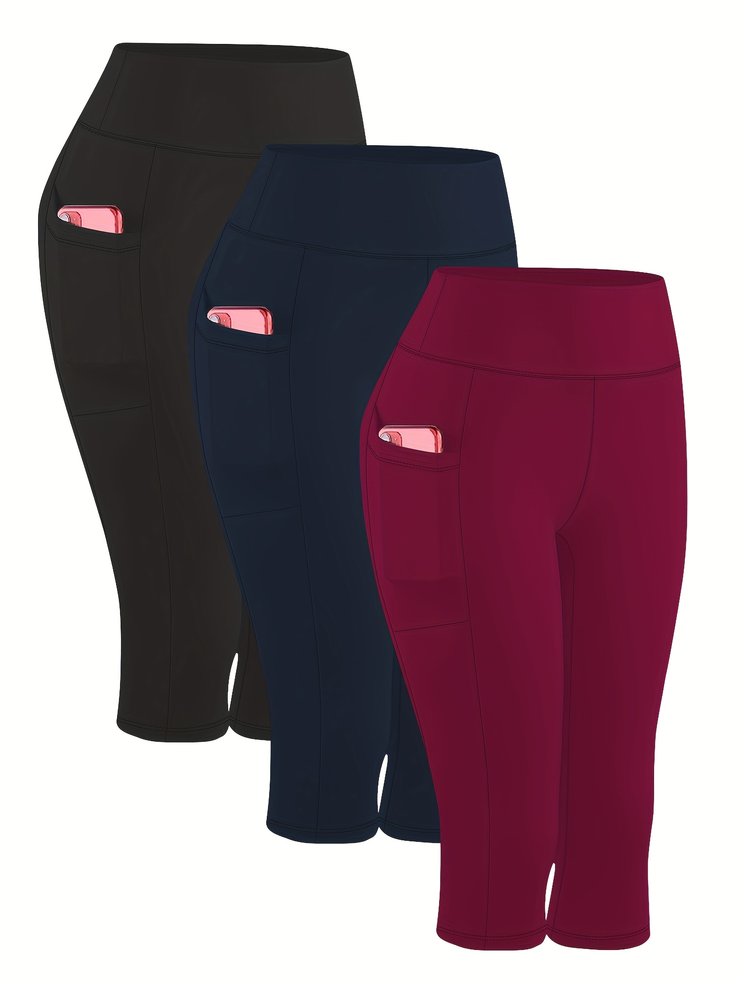 3pcs set of high waist side pocket capri yoga leggings