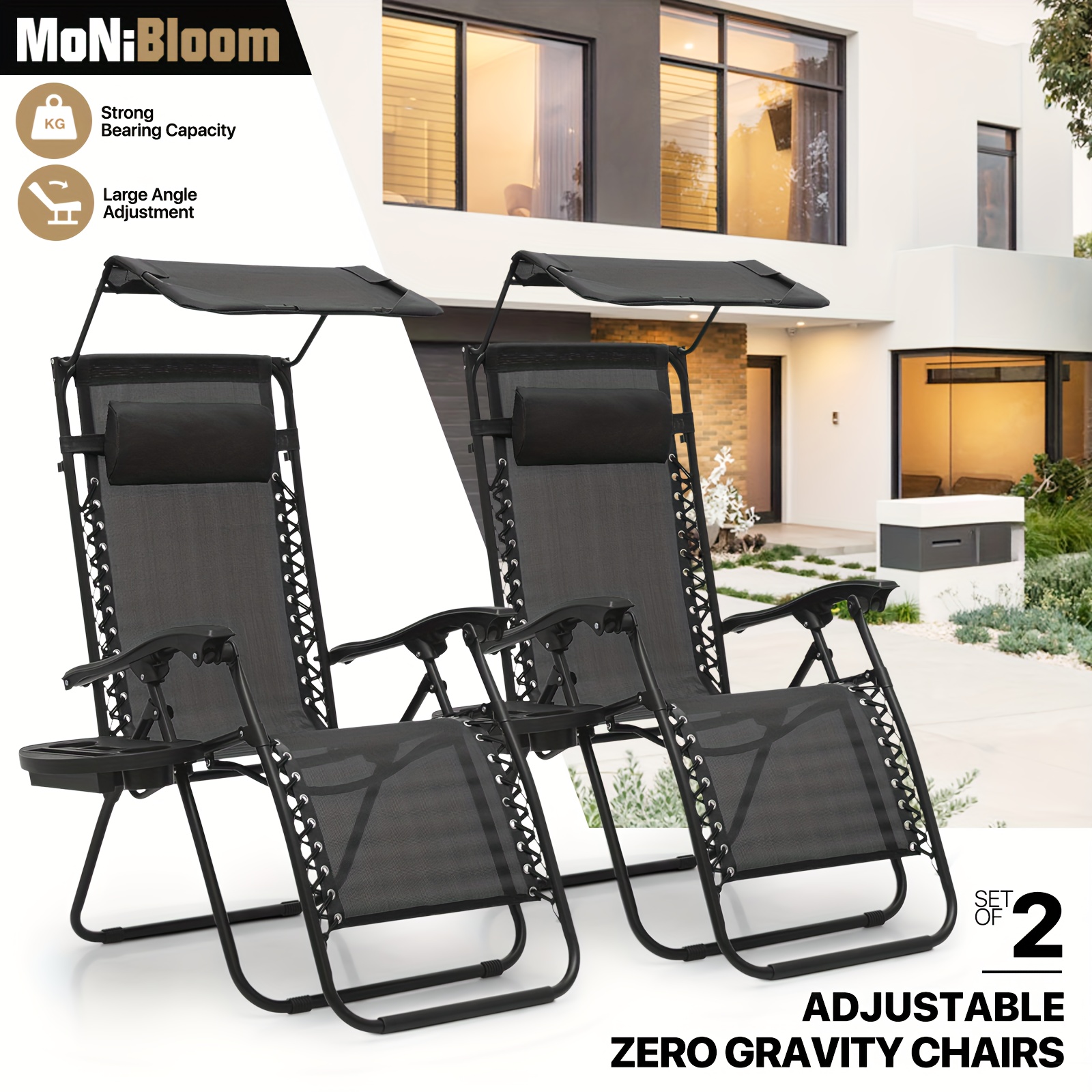 

Monibloom 2 Pcs Chairs Folding Chairs Shade, Headrest And , , 330lbs