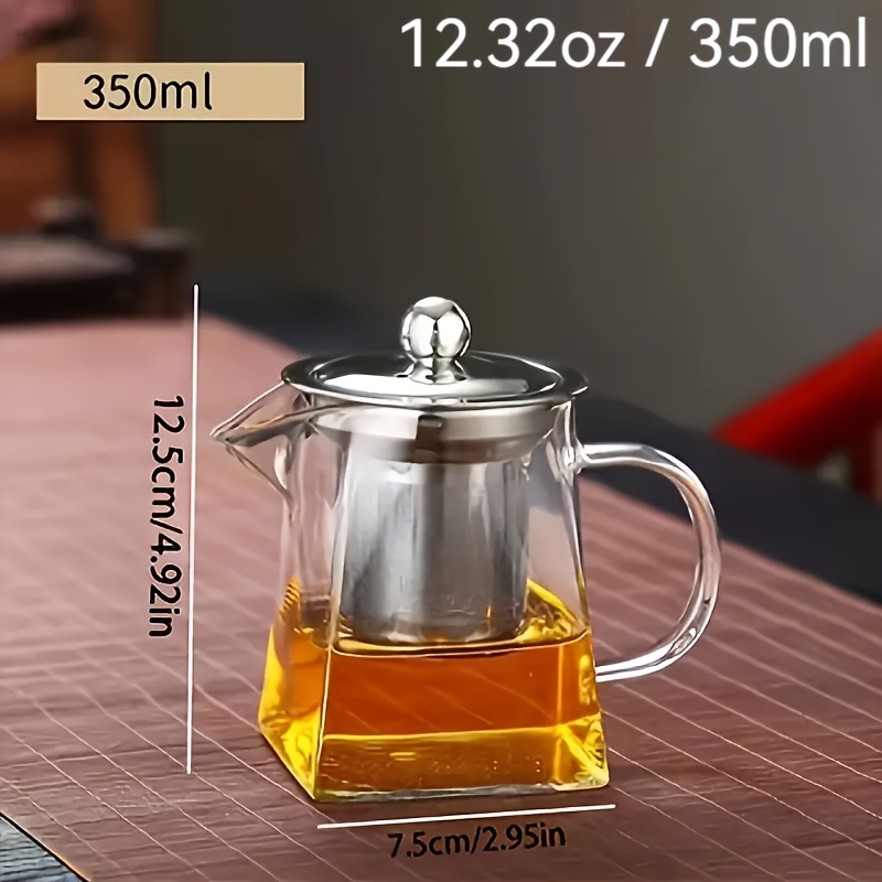 TEMU 1pc 12.32oz/19.36oz/26.40oz/33.44oz Elegant Glass Teapot With -button Infuser - Loose Leaf Tea, Ideal Gift For Tea Enthusiasts, Filter Tea, Home