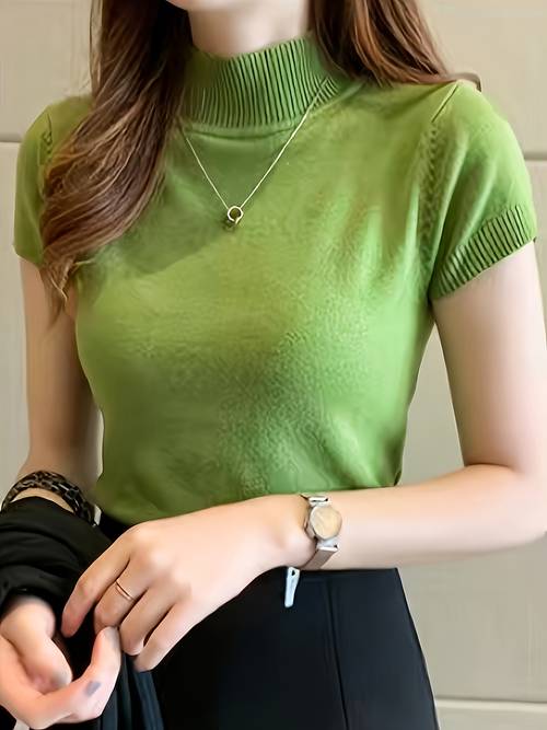 new versatile design fabric half high collar short sleeve fiber fabric pullover