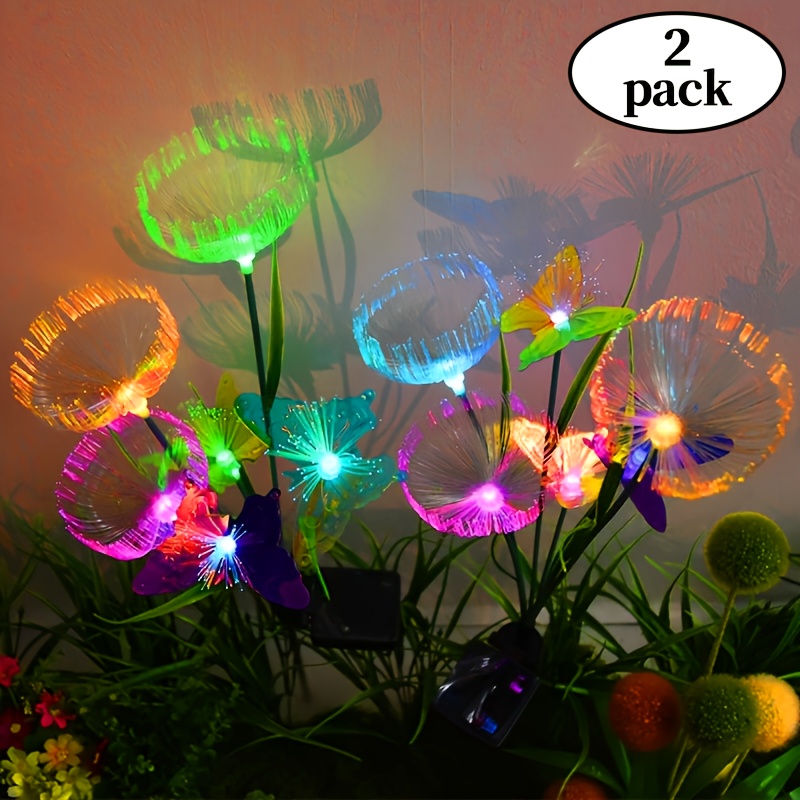 TEMU 2/4 Pack Solar Light Outdoor Garden Decor - Upgraded Solar Outdoor Lights With 6 Fiber Optic Jellyfish Butterflies, Ip65, 7 Color Change Led