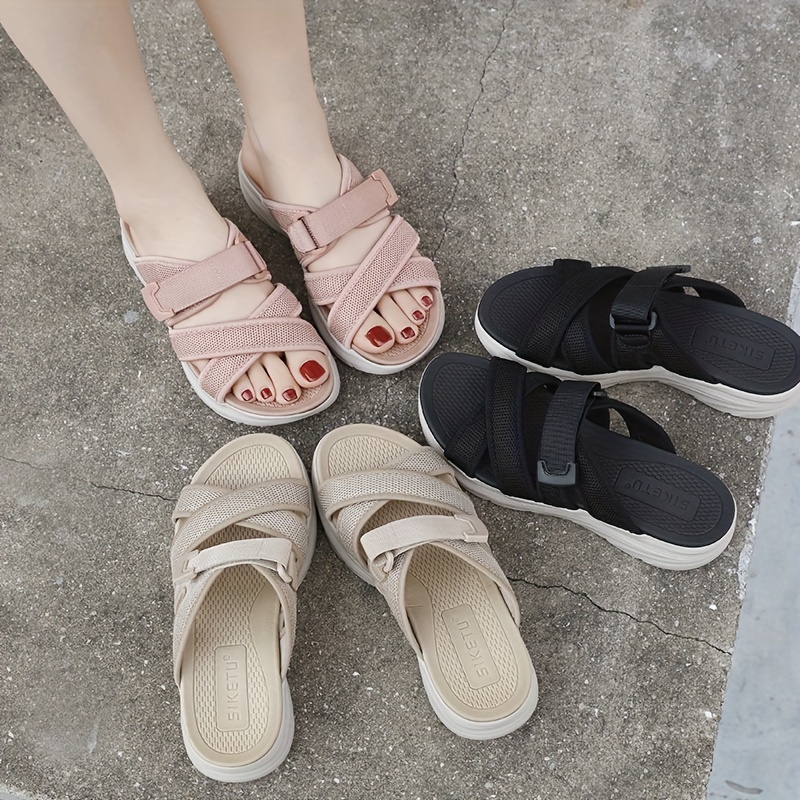 womens summer beach slides casual open toe platform sandals with   ankle strap and comfortable eva insole   vacation and outdoor activities beach footwear platform heel sandals fabric upper sandals beach accessorie Product details 0