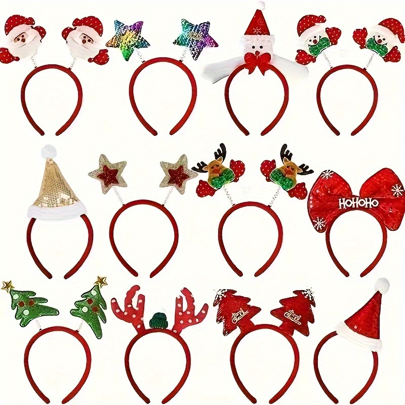 

12-pack Festive Christmas Headbands - Santa, Snowman & Reindeer Antlers Designs For Holiday Parties & Decorations Holiday Decorations