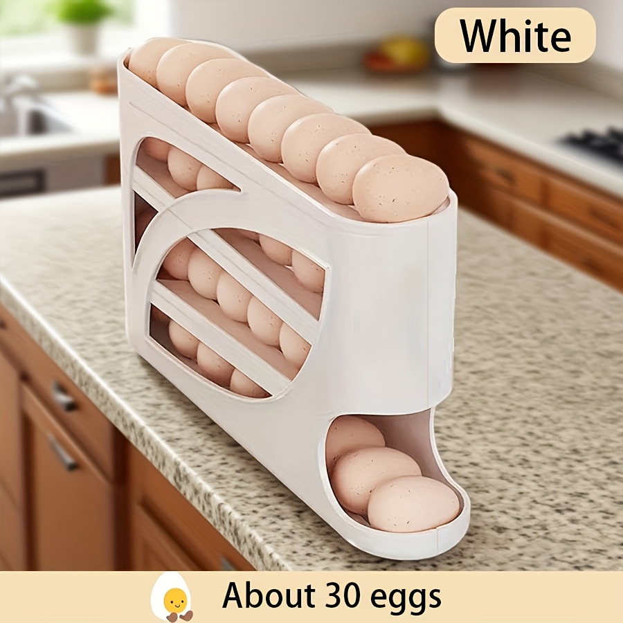 1pc Stackable Refrigerator Egg Holder, Automatic Sliding Design, Space- Large Capacity Storage, Transparent Pp Material, Fresh-keeping Space- Kitchenware, Refrigerator Egg Rack