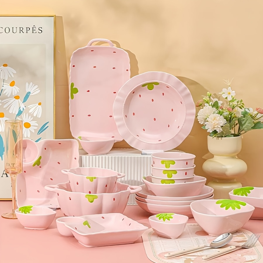 7pcs cute strawberry ceramic tableware set including - Temu