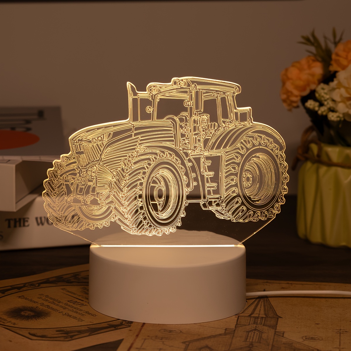 

Modern 3d Tractor Optical Illusion Desk Lamp, Usb Powered Led Uplight Table Light For Room Desk Decoration, Plastic Material Farm Vehicle Nightlight With No Control, For Various Room Types