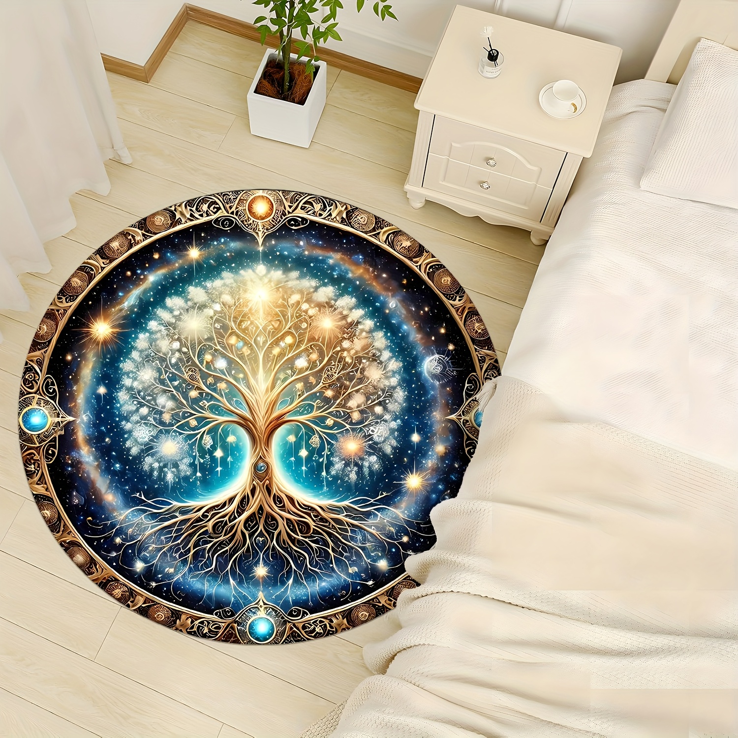 TEMU 1pc, Patterned Round Area Rug - Washable, Suitable For Living Room, Coffee Table, Bedroom, Entryway Doormat, And Dining Room, Round Decoration