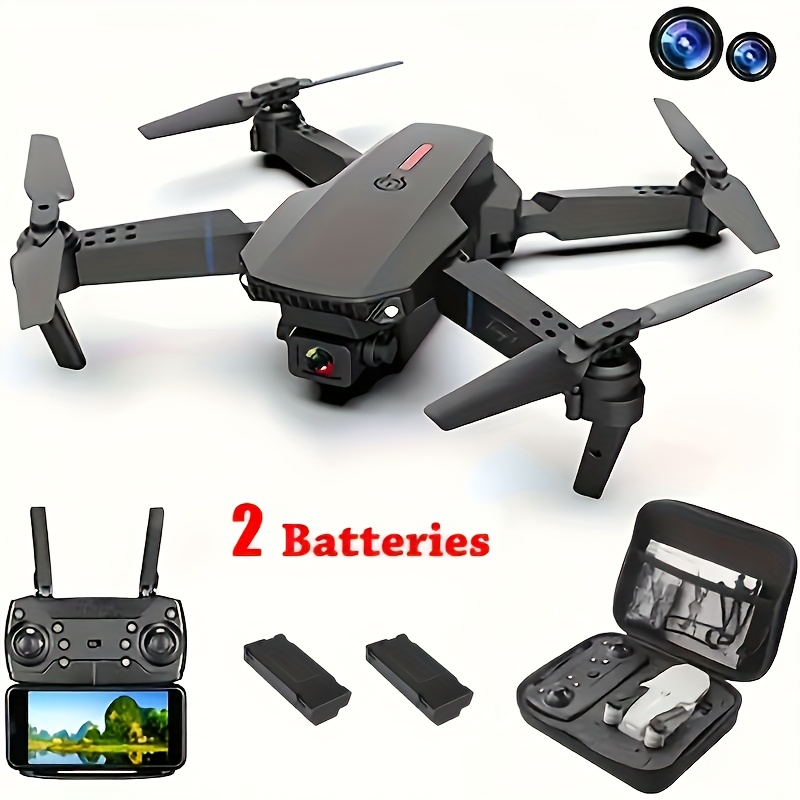 TEMU Dual-camera Wifi Fpv Foldable Quadcopter Rc E88 Drone, 2 Batteries, Dual-camera Drone. Black With Multiple Batteries, Easy To Operate, Suitable