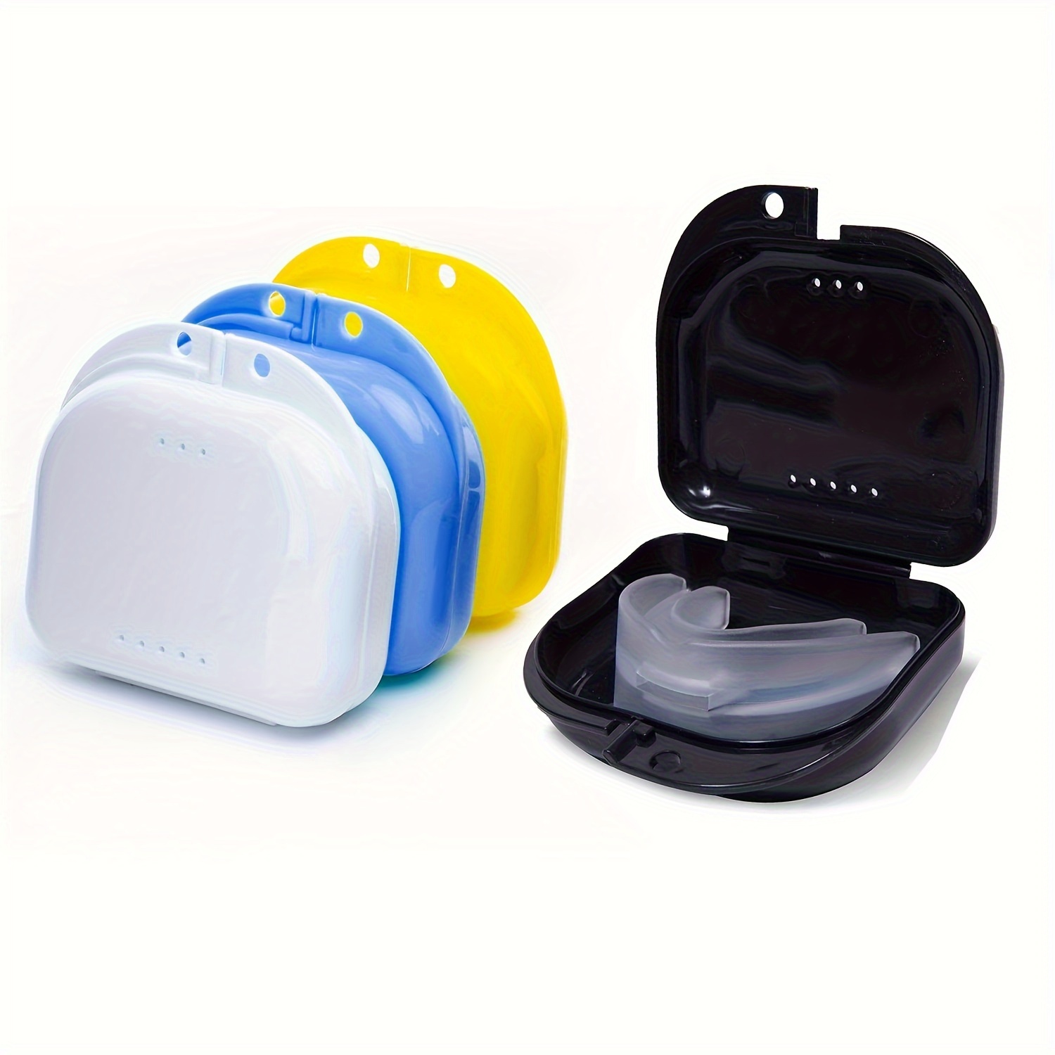 

4pcs Denture Case, Plastic Retainer Box, Portable False Teeth Storage Container, Mouth Guard Case With Vent Holes